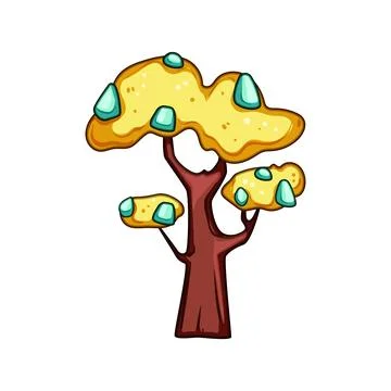 Fantasy cartoon tree with glowing gems Stock Illustration