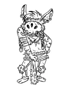 Fantasy cartoon troll outline. Vector silhouette illustration comic style con Stock Illustration