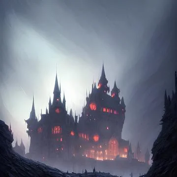 Fantasy Castle on another planet , drammatic lighting 库存插图