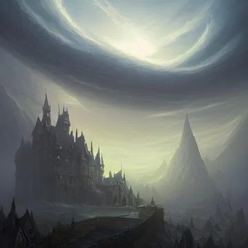Fantasy Castle on another planet , drammatic lighting Stock Illustration