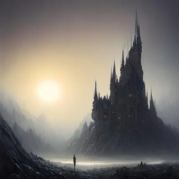 Fantasy Castle on another planet , drammatic lighting Stock Illustration