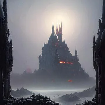 Fantasy Castle on another planet , drammatic lighting Stock Illustration