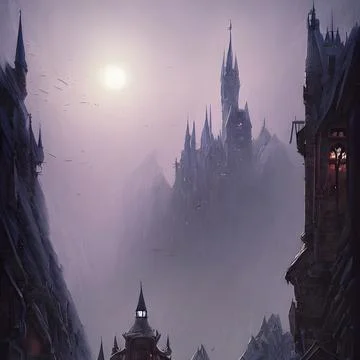 Fantasy Castle on another planet , drammatic lighting Stock Illustration