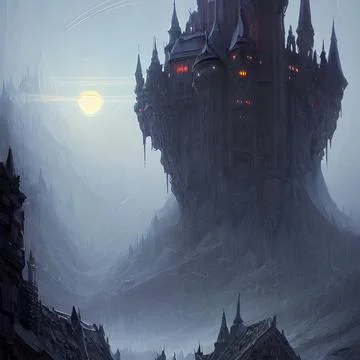 Fantasy Castle on another planet , drammatic lighting Stock Illustration