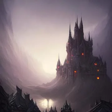 Fantasy Castle on another planet , drammatic lighting Illustrazione stock