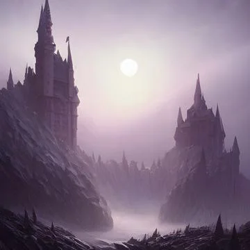 Fantasy Castle on another planet , drammatic lighting Illustrazione stock