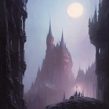 Fantasy Castle on another planet , drammatic lighting Illustrazione stock