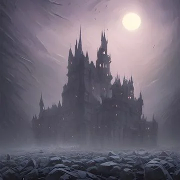 Fantasy Castle on another planet , drammatic lighting Illustrazione stock