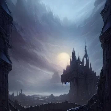 Fantasy Castle on another planet , drammatic lighting Stock Illustration