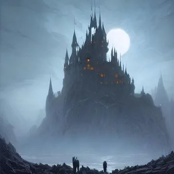 Fantasy Castle on another planet , drammatic lighting Stock Illustration