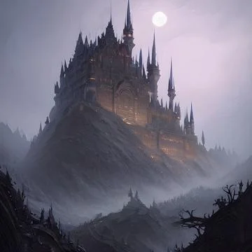 Fantasy Castle on another planet , drammatic lighting Stock Illustration