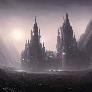 Fantasy Castle on another planet , drammatic lighting Stock Illustration