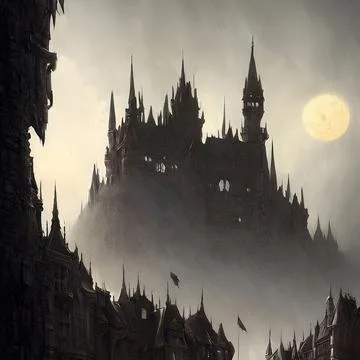 Fantasy Castle on another planet , drammatic lighting Stock Illustration