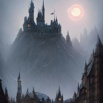 Fantasy Castle on another planet , drammatic lighting Stock Illustration
