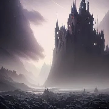 Fantasy Castle on another planet , drammatic lighting Illustrazione stock