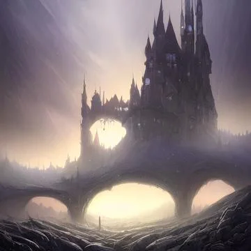 Fantasy Castle on another planet , drammatic lighting Stock Illustration