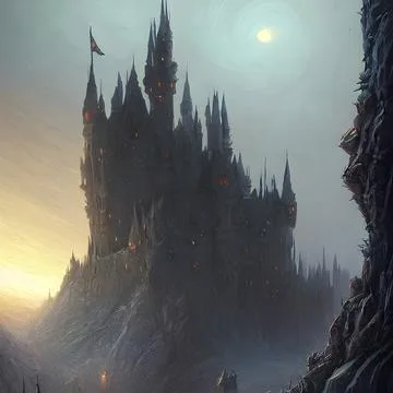 Fantasy Castle on another planet , drammatic lighting 库存插图