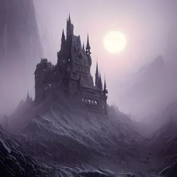 Fantasy Castle on another planet , drammatic lighting Illustrazione stock