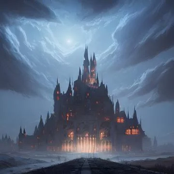 Fantasy Castle on another planet , drammatic lighting Stock Illustration