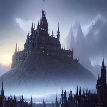 Fantasy Castle on another planet , drammatic lighting Illustrazione stock