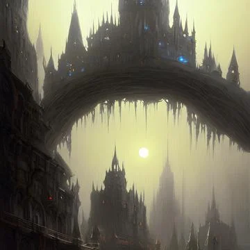 Fantasy Castle on another planet , drammatic lighting Illustrazione stock