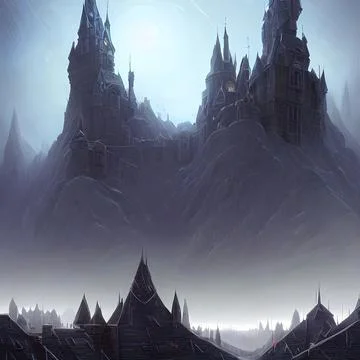 Fantasy Castle on another planet , drammatic lighting Stock Illustration