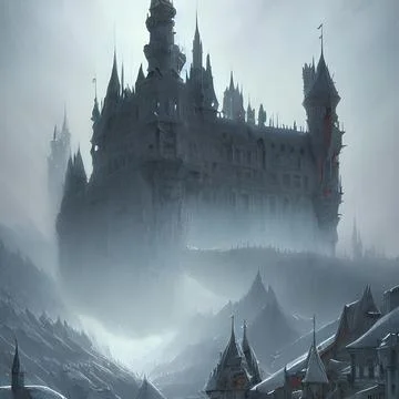 Fantasy Castle on another planet , drammatic lighting Stock Illustration