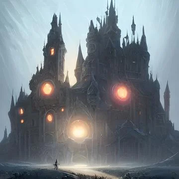 Fantasy Castle on another planet , drammatic lighting Stock Illustration