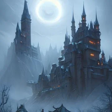 Fantasy Castle on another planet , drammatic lighting 库存插图