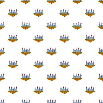 Fantasy castle floating island repeating pattern background Stock Illustration