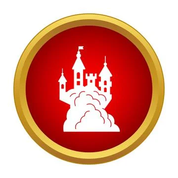 Fantasy castle icon on red button design Stock Illustration
