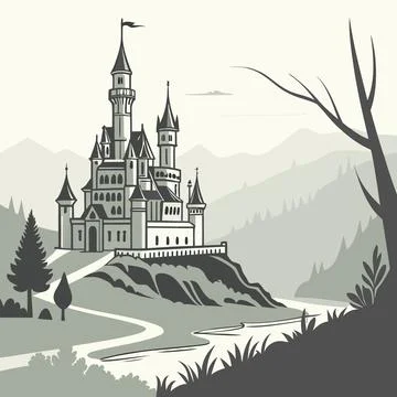 Fantasy Castles and Floating Architecture Dreamy Illustration Stock Illustration