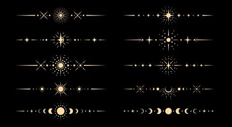 Fantasy celestial borders and dividers vector set Ilustración de archivo