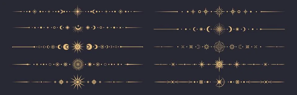 Fantasy celestial divider borders and frame lines Stock Illustration