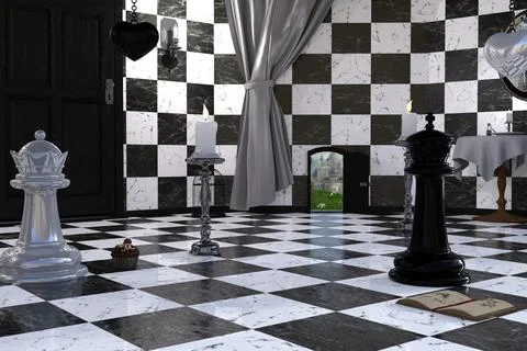 Fantasy Checkered Room Background, 3d render. Stock Illustration