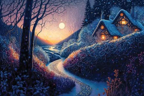 Fantasy Christmas scenery, winter landscape, wallpaper or background Stock Illustration