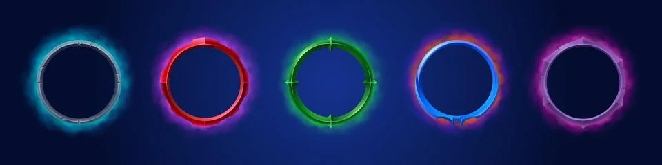 Fantasy circle avatar game frame with smoke ui Illustrazione stock