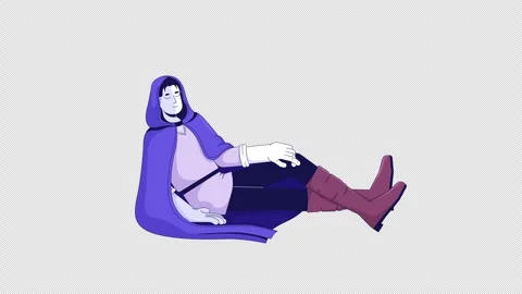 Fantasy cloak man resting peacefully reclined 2D character animation Video stock 321942566