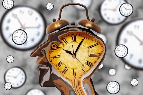 Fantasy Clock Face Man, Surreal concept image. 3d rendering Stock Illustration
