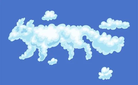 Fantasy clouds in shape of funny fox animal, flat vector illustration isolated. 스톡 일러스트