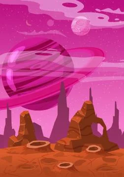 Fantasy concept space cartoon game background. Fantastic sci-fi alien planet 스톡 일러스트