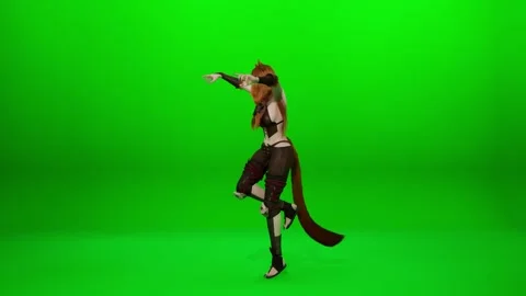 Fantasy Creature Fox Girl Dance on Chroma Key Stock Footage 320522879
