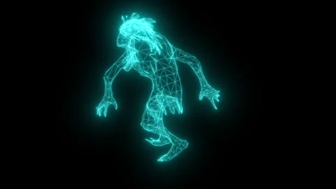 Fantasy creature wireframe holograph with glowing neon lines Stock Footage 339229823