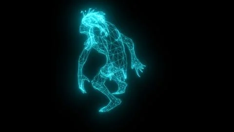 Fantasy creature wireframe holograph with glowing neon lines 스톡 일러스트