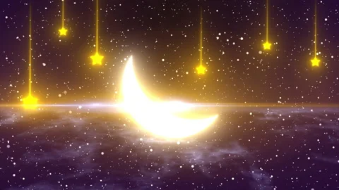 Fantasy Crescent Moon Shining Bright in the sky with Stars Video stock 204765324
