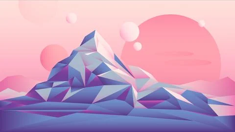 Fantasy Crystal Mountain Planet Polygon Landscape Stock Illustration