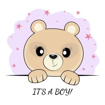 Fantasy cute teddy bear face isolated on blue background. Stock Illustration