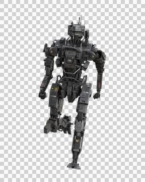 Fantasy cyberpunk droid robot running. 3D illustration isolated. Stock Illustration