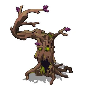 Fantasy dark withered deciduous tree isolated on white background. Sketch for Stock Illustration