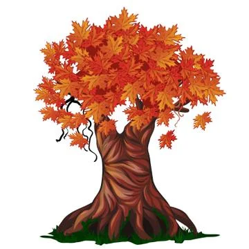 Fantasy deciduous tree in the fall isolated on white background. Golden autumn Stock Illustration